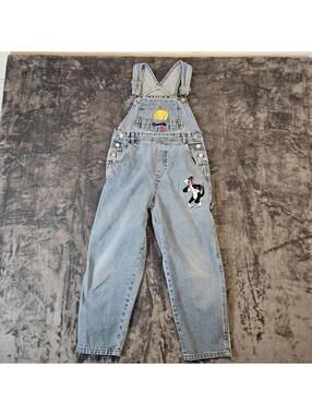 Vintage Looney Tunes Girls Size 7/8 Sylvester & Tweety Denim Overalls